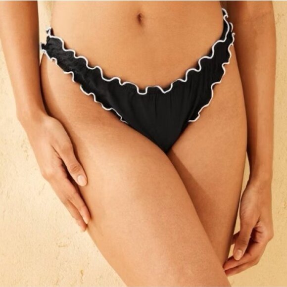 NWT Wild Fable Contrast Stitch Cheeky High Leg Ruffle Bikini Bottom M - Picture 2 of 7
